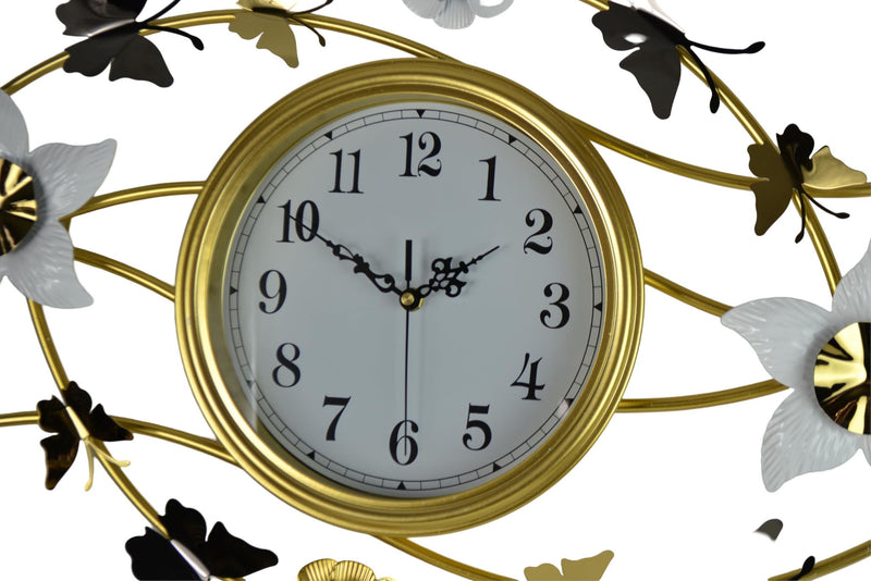 Silent Analog Butterfly Novelty Wall Clock - Gold / White