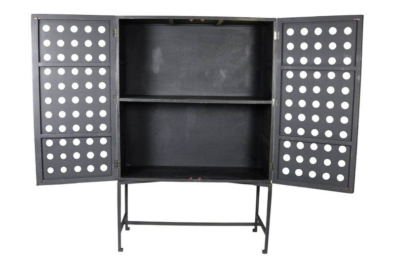 Solid Wood And Metal Holey Two Door Accent Chest - Dark Gray