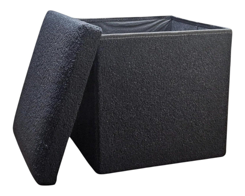 15" Boucle Cube Storage Ottoman - Black