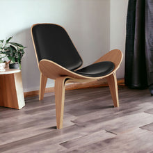 Load image into Gallery viewer, Genuine Leather Lounge Chair - Black And Wood Brown
