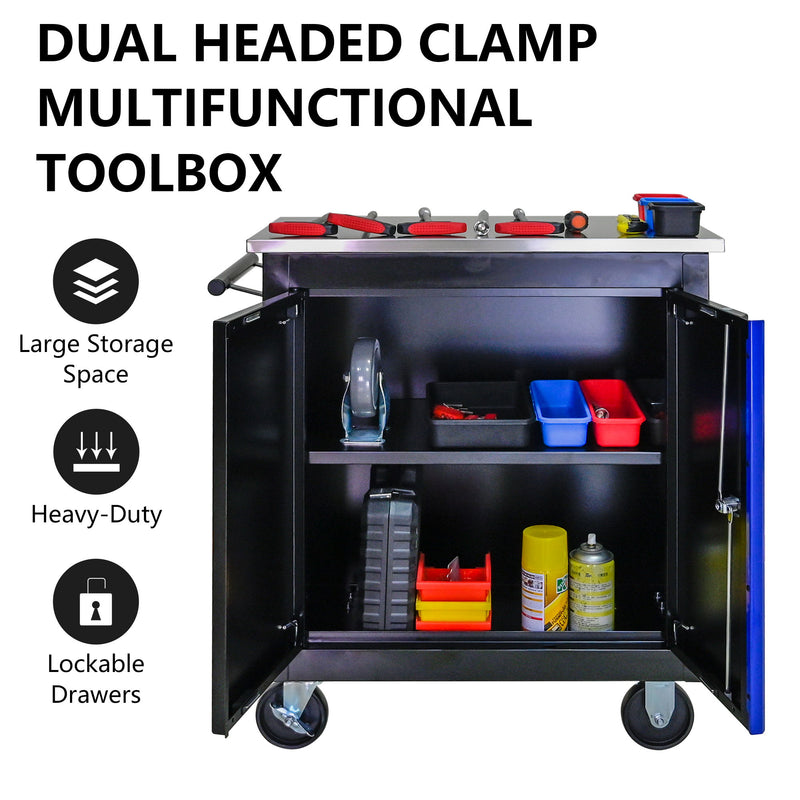 Movable Lockable Double Door Partition With Lock Multi Functional Hardware Storage Tool Car Auto Repair Locker - Black / Blue
