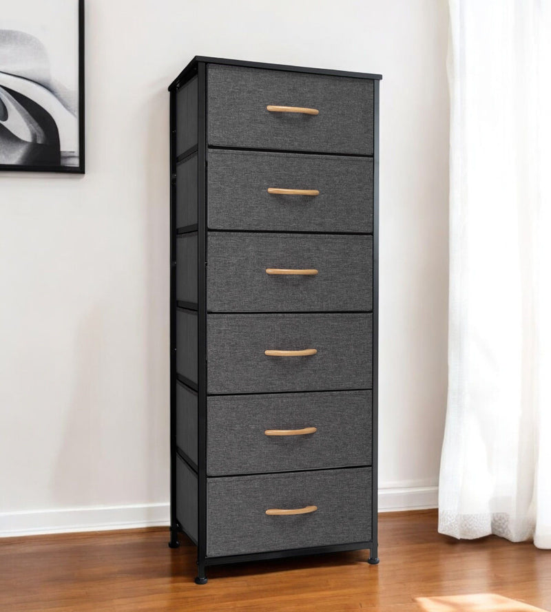 Fabric 6 Drawer Chest - Gray / Black