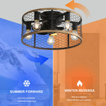 Load image into Gallery viewer, 20" Industrial Caged Ceiling Fan, With 7 - ABS Blades Remote Control Reversible DC Motor, Small Flush Mount Ceiling Fan For Farmhouse - Black
