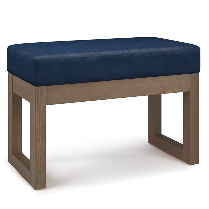 Leather Footstool - Blue / Brown