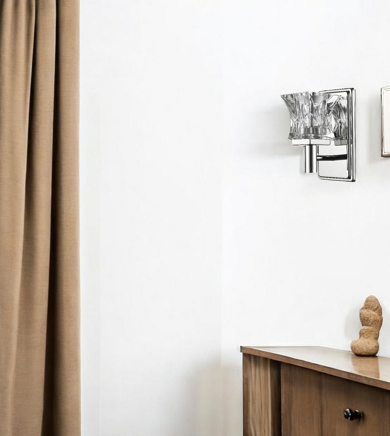 Arabella 1-Light Polished Sconce With Pressed Crystal Shade - Nickel