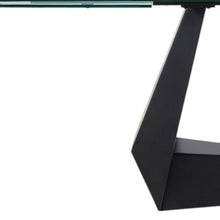 Load image into Gallery viewer, 71" Glass And Metal Self-Storing Leaf Sled Base Extendable Dining Table - Clear
