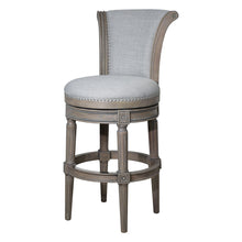 Load image into Gallery viewer, 25" Solid Wood And Fabric Counter Height Swivel Bar Chair - Champagne / Gray
