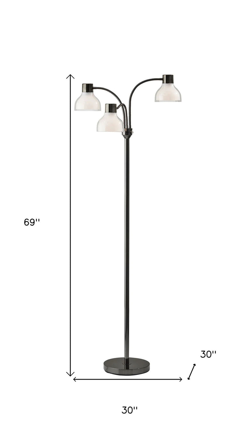Three Light Tree Floor Lamp With White Bowl Shade - Black