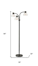 Load image into Gallery viewer, Three Light Tree Floor Lamp With White Bowl Shade - Black
