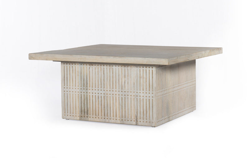 Rustic Carved Wood Storage Coffee Table - Graywash