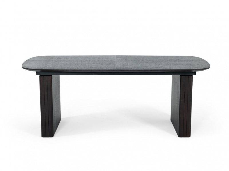 Wood Self-Storing Leaf Double Pedestal Base Extendable Dining Table - Brown