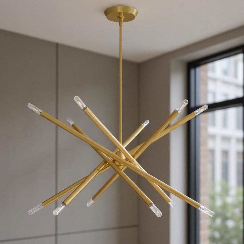 Six Light Dimmable Chandelier With Shades - Brass