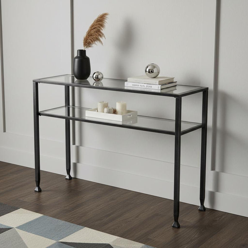 Glass Distressed Console Table With Storage - Clear / Black / Silver