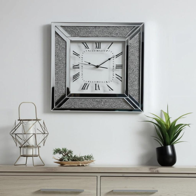 Silent Analog Square Wall Clock - Silver