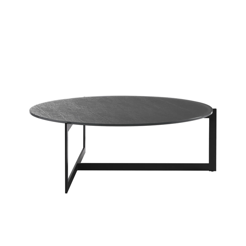 Glass Iron Round Frame Coffee Table - Gray / Black