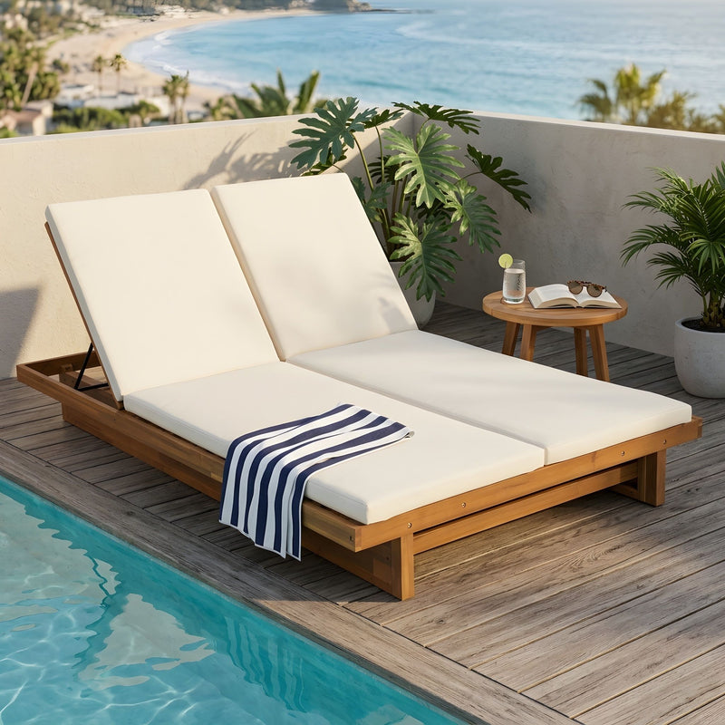 Double Sunlounger With Adjustable Backrest - Beige