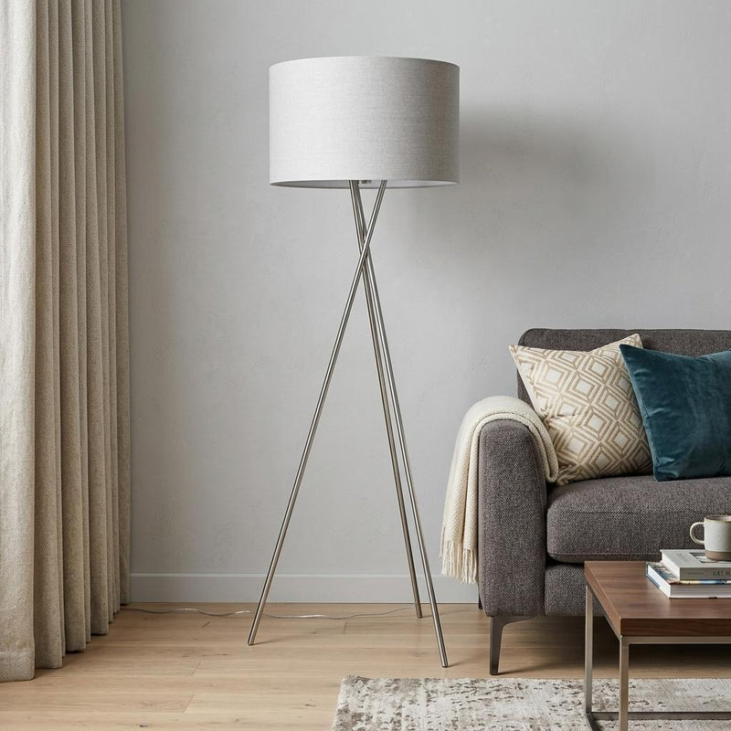 Tripod Floor Lamp With Fabric Drum Shade - Beige
