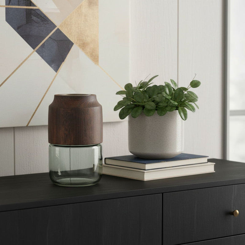 Cylindrical Table Vase With - Brown / Sage
