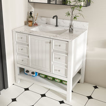 Load image into Gallery viewer, 37&quot; Bathroom Vanity, Multi Functional Cabinet With Doors And Drawers, Frame, Single Faucet Hole - White
