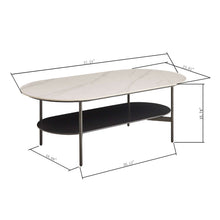 Load image into Gallery viewer, Contemporary Coffee Table Sintered Stone Surface With Ceramic Finish Double Layer Design Base Matte Shelf Modern Living Room Center Table - White / Gray
