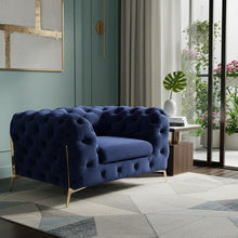 Load image into Gallery viewer, Tufted Velvet And Gold Solid Color Lounge Chair - Blue
