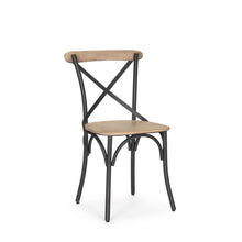 Load image into Gallery viewer, Solid Wood Iron Cross Back Dining Side Chair - Light Brown / Black
