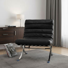 Load image into Gallery viewer, Tufted Leather Upholstered Folding Lounge Chair - Black / Silver
