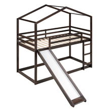 Load image into Gallery viewer, Twin Over Twin Bunk Bed with Roof, Slide and Ladder, Espresso
