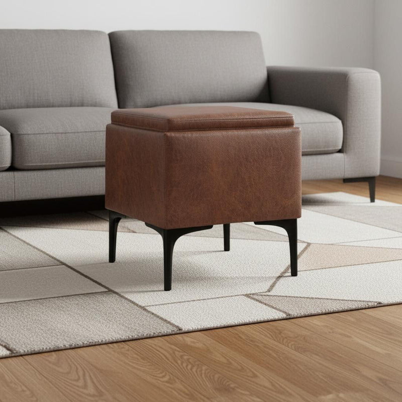 18" Upholstery Storage Ottoman - Black / Brown