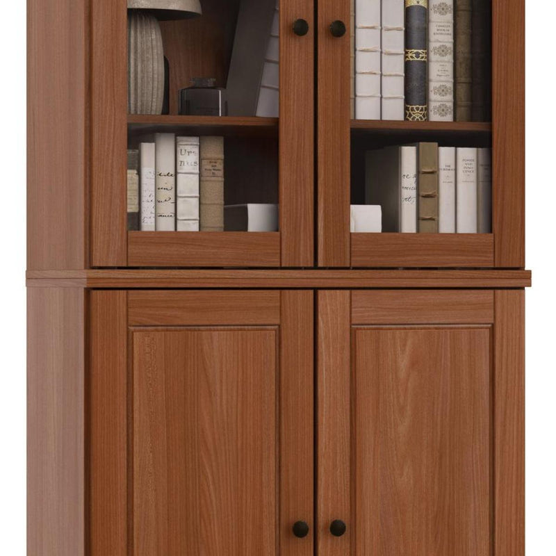 Solid Wood Adjustable Six Tier Library Bookcase With Four Doors (751515) - Coffee