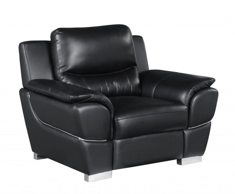 48" Leather Match Arm Chair - Black And Silver