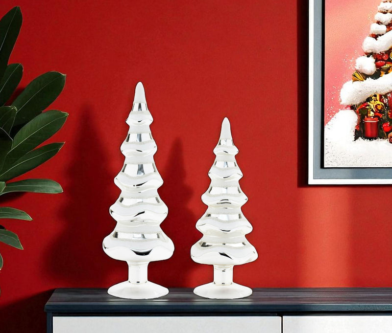 Trees Tabletop Sculpture (Set of 2) - Silver / White