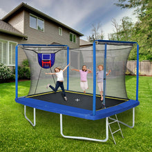 Load image into Gallery viewer, New Yc 8Ft By 12Ft Rectangular Trampoline With Basketball Board, Ball Inflater And Ladd Astm Standard Tested And Cpc Certified - Blue
