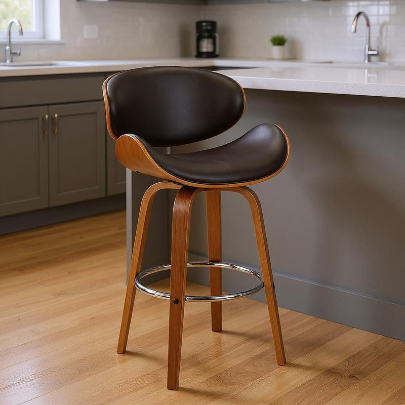 38" Faux Leather Swivel Low Back Counter Height Bar Chair - Brown
