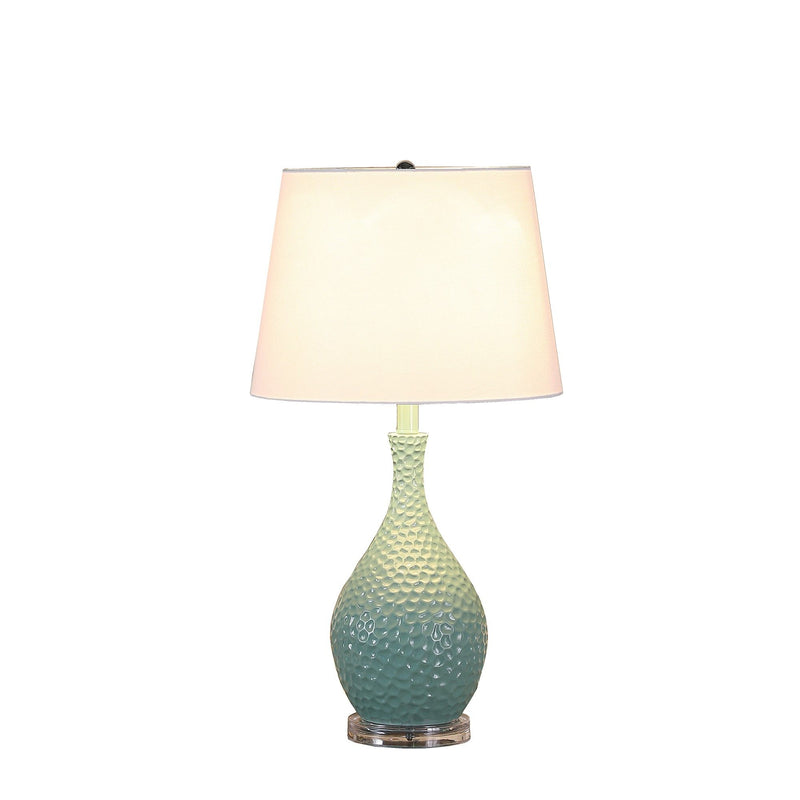 Hammered Urn Table Lamp With White Tapered Drum Shade - Aqua