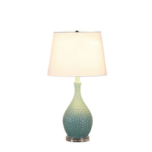 Load image into Gallery viewer, Hammered Urn Table Lamp With White Tapered Drum Shade - Aqua
