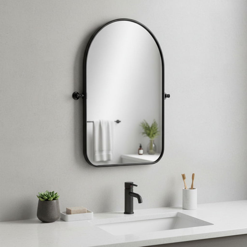 32" Arch Metal Swivel Framed Accent Mirror - Black