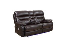 Load image into Gallery viewer, Faux Leather Power Reclining Love Seat With Storage - Brown

