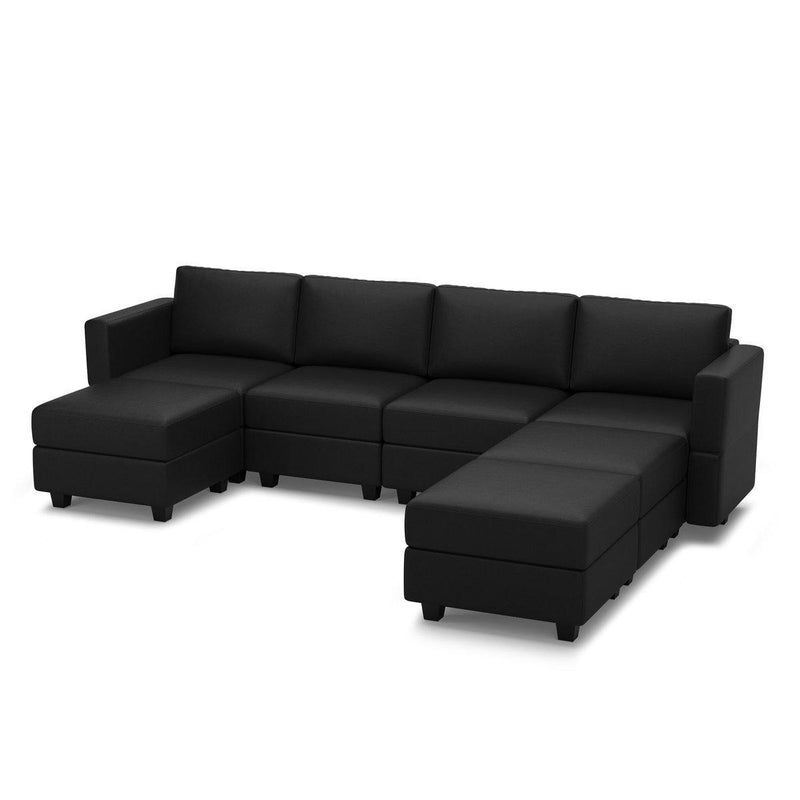 Faux Leather Modular Seven Piece Storage Sectional With Ottomans - Black