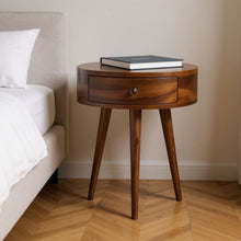 Load image into Gallery viewer, 21" Solid Wood Round One Drawer Nightstand - Brown

