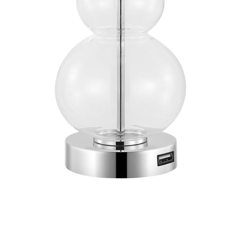 Gourd USB Bedside Lamps With Drum Shades (Set of 2) - Silver