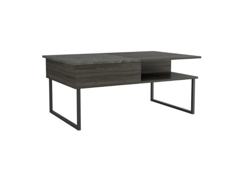 Metal Lift Top Coffee Table With Two Shelves - Gray And Onyx