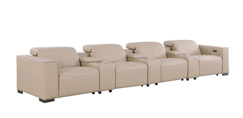 Top Grain Leather Reclining Metal USB Sofa (720318) - Beige