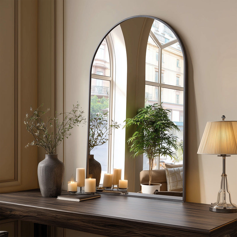 38" Aluminum Arch Framed Accent Mirror - Gold
