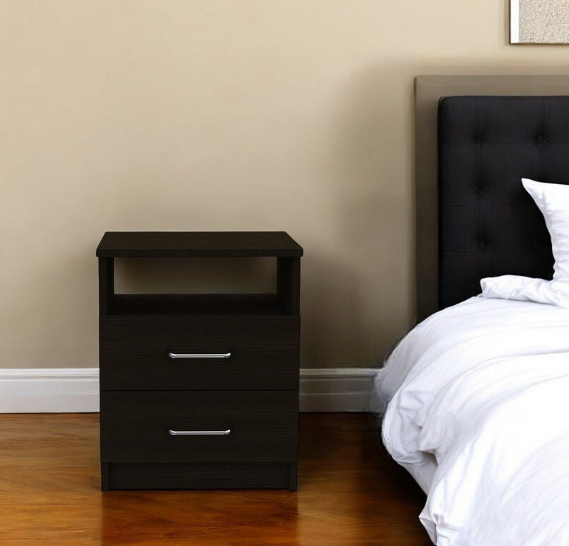 Open Compartment Two Drawer Nightstand - Brown