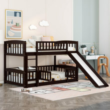 Load image into Gallery viewer, Bunk Bed with Slide,Twin Over Twin Low Bunk Bed with Fence and Ladder for Toddler Kids Teens Espresso
