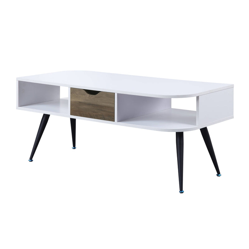 Melamine Veneer And Metal Rectangular Coffee Table With Drawer And Shelf - Black And White