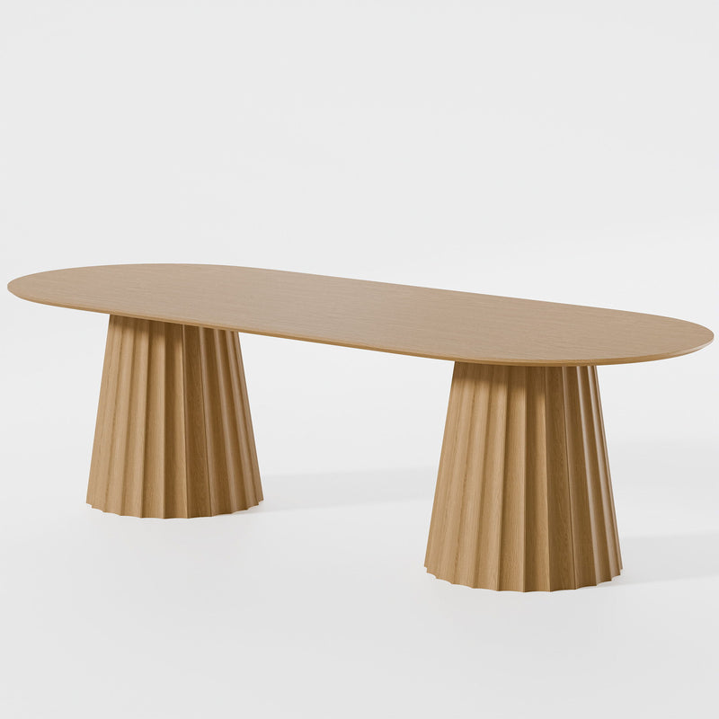 86" Wood Double Pedestal Base Oval Dining Table - Brown / Natural