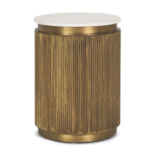 Load image into Gallery viewer, Stone And Brass Round Block End Table - White / Gold
