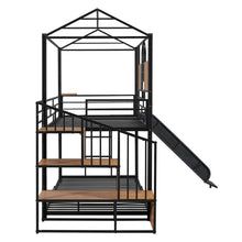 Load image into Gallery viewer, Twin Over Twin Metal Bunk Bed, Metal Housebed with Slide and Storage Stair, Black with Black Slide
